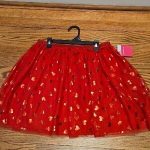 Metallic Red Heart Patterned Tulle Skirt NEW